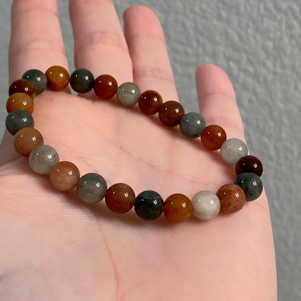 Indian Agate Bracelet 6mm Natural Agate Multicolor Crystal Stretch Bracelet